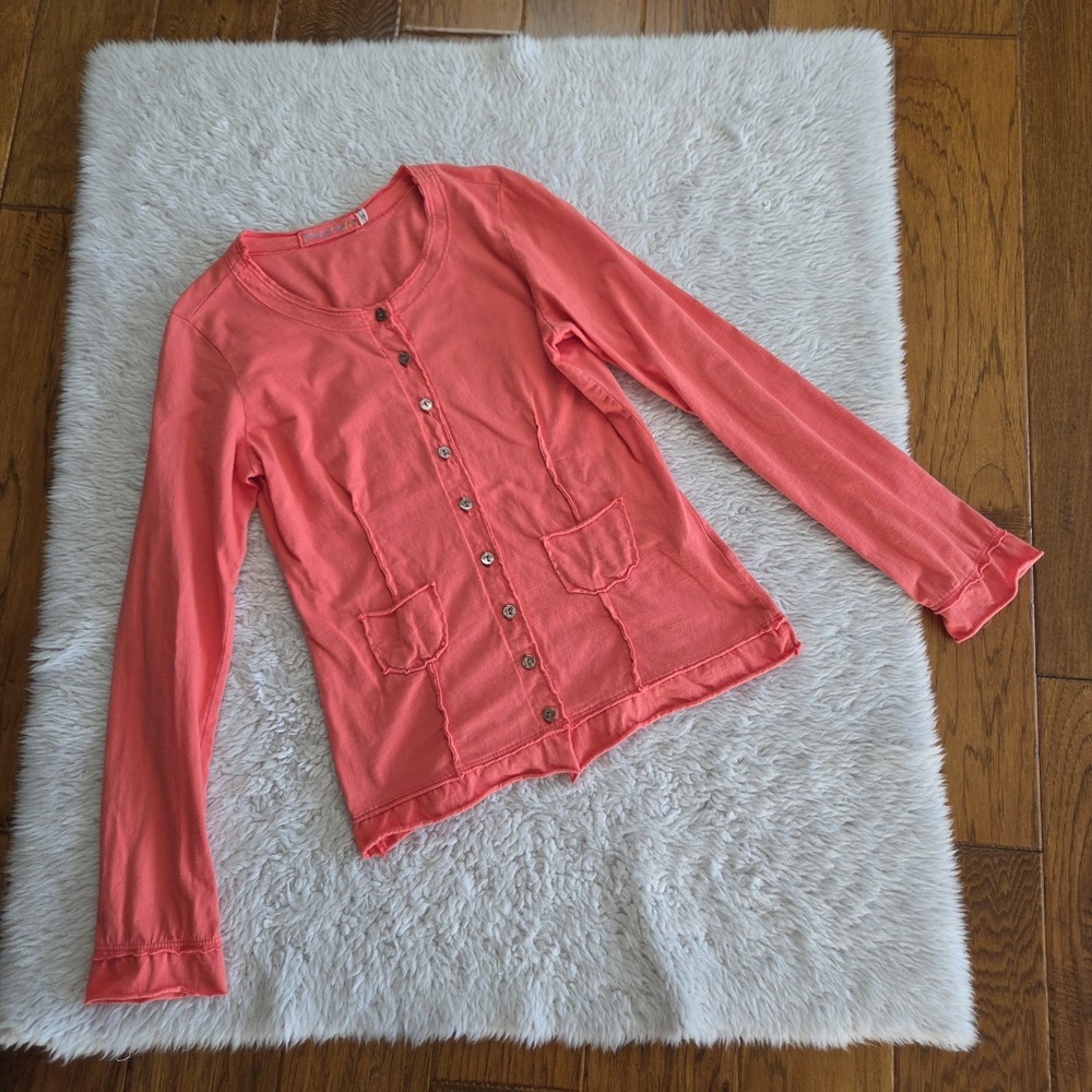 Vintage Johnny Was Button Up Long Sleeve Top Shirt Women's Small Coral Cotton